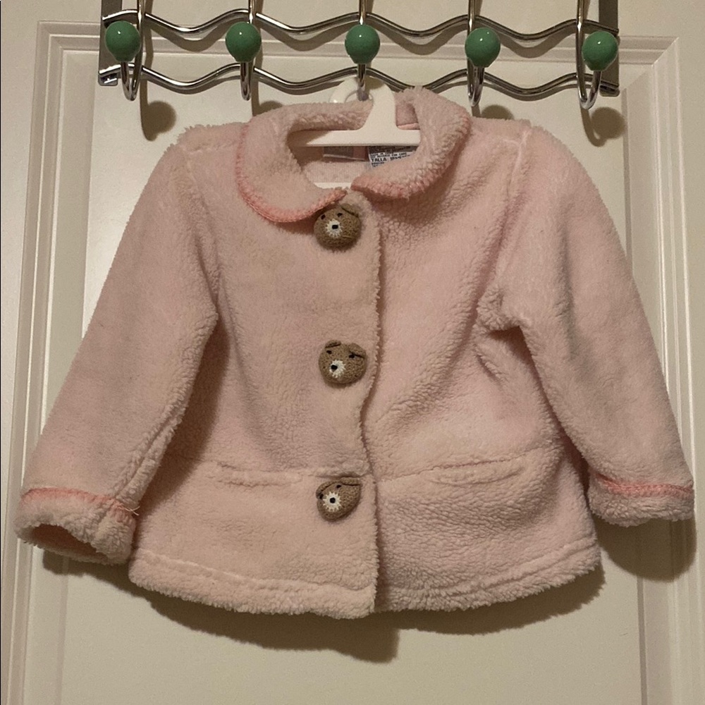 Baby Q pink jacket with teddy bear buttons